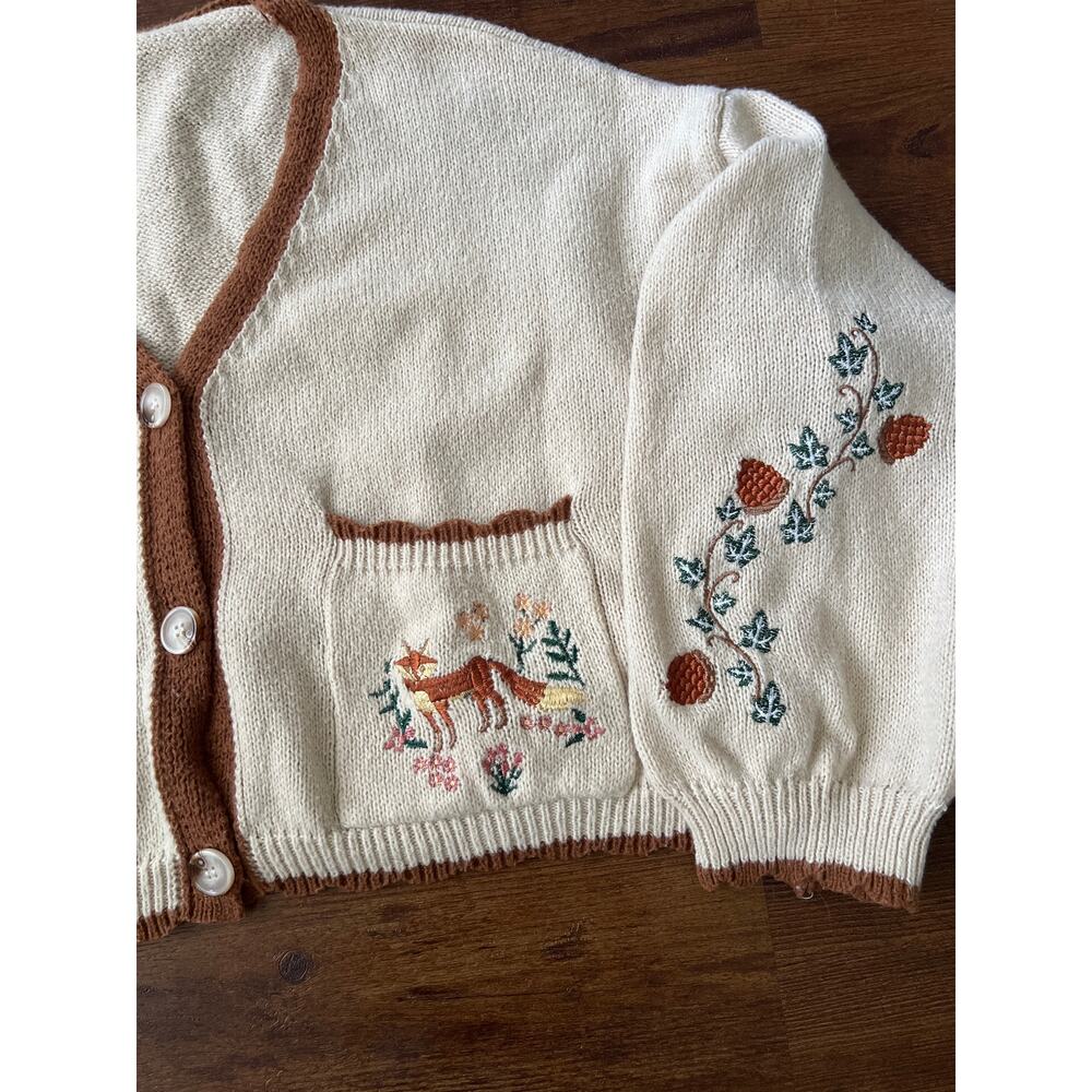 ROMWE Fairycore Fox and Flower Embroidery Cropped Cardigan Sweater 2XL - Picture 3 of 4
